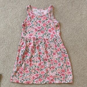 H&M Pink Floral Tank Dress with Green Leaf Print